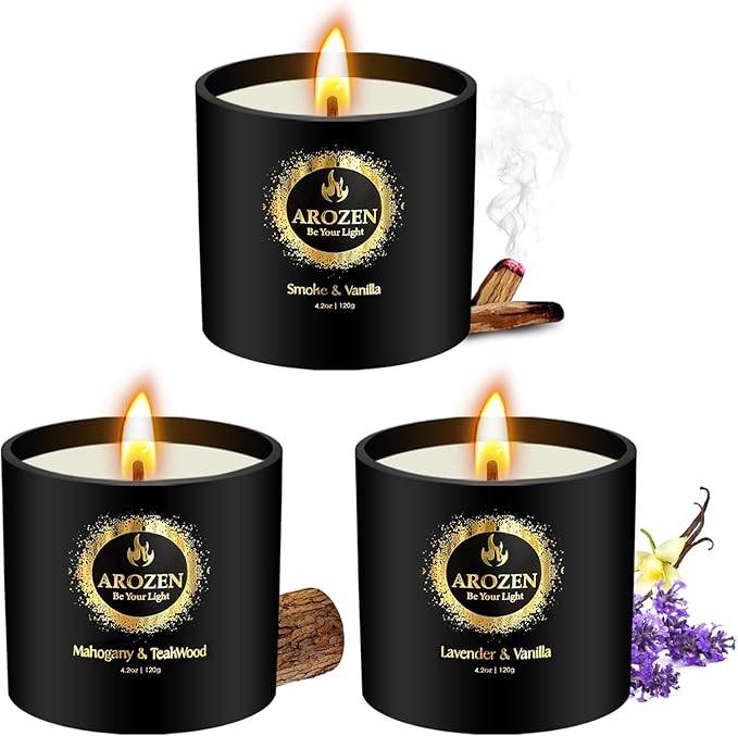3 Pack Scented Candles Set | Men Candle Gift Set, Aromatherapy Scented Candles for Home, Gifts for Men Dad Fathers Day, Soy Candle of Lavender, Mahogany Teakwood & Smoke Vanilla,70H Burn Time - Bloomnest