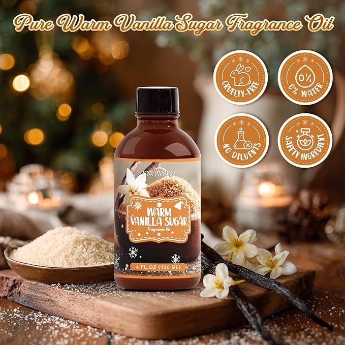 Warm Vanilla Sugar Essential Oil 4 Fl Oz, Undiluted Fragrance Oil with Glass Dropper for Diffuser, Humidifier,Home Care, House Cleaning, Spray, Candle Making,Yoga,Long Lasting Vanilla Scents - Bloomnest