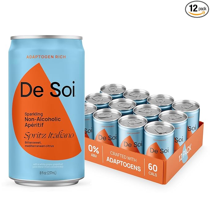 De Soi Spritz Italiano 12-Pack – Sparkling Non-Alcoholic Drink, Mocktail & Alcohol Alternative with Adaptogens, L-Theanine, Lion’s Mane & Reishi Mushroom - Bloomnest