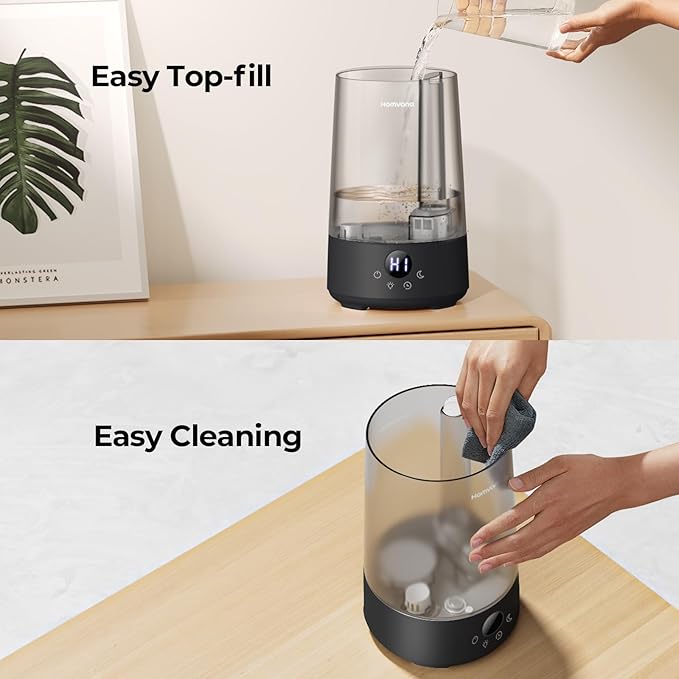 Homvana Humidifiers for Bedroom Home, 3.6L Cool Mist Top-Fill 34H Super Long Time, Quiet 23dB, Baby Humidifier, Oil Diffuser for Large Room, House, Plant, Nursery, Office, BPA FREE, Ultrasonic (Black) - Bloomnest