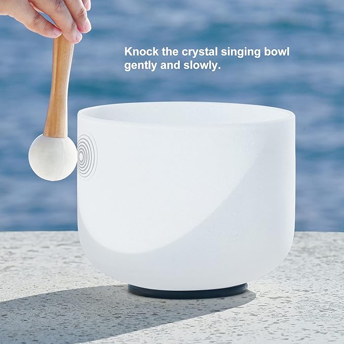 CVNC 440HZ 8 Inch C Note Root Chakra Frosted Quartz Crystal Singing Bowl with Mallet and O-ring for Sound Healing Meditation - Bloomnest