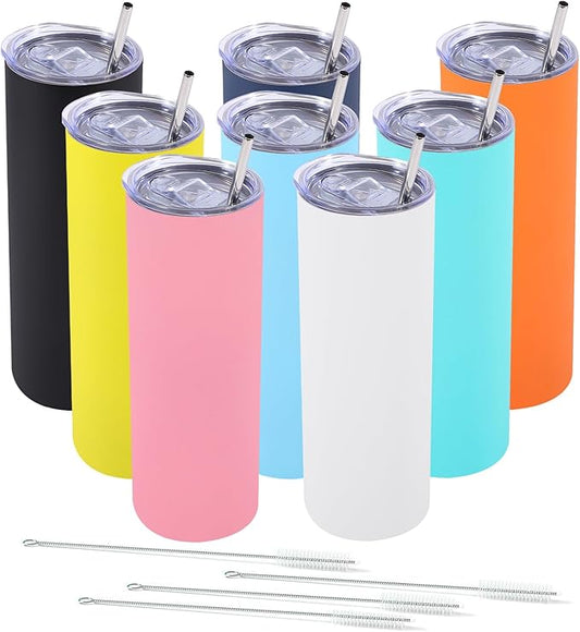 Dongni Skinny Tumbler with Lid 20 oz Stainless Steel Vacuum Insulated Double Wall Travel Coffee Water Tumblers Cup (Mix 8pack) - Bloomnest