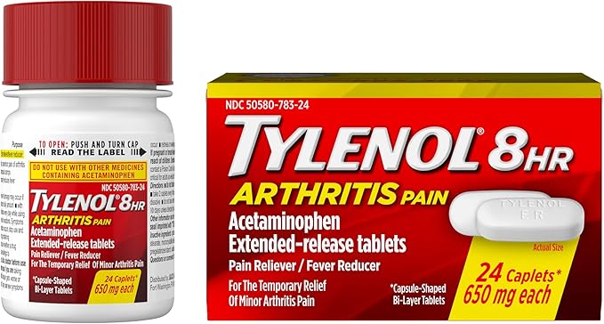 Tylenol 8 Hour Arthritis Pain Relief Extended-Release Tablets, 650 mg Acetaminophen, Joint Pain Reliever & Fever Reducer Medicine, Oral Pain Reliever for Arthritis & Joint Pain, 24 Count - Bloomnest