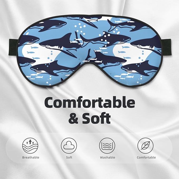 Sleep Eye Mask Abstract Blue Sharks and Fish Sleep Mask for Women Men Comfortable Eye Mask with Adjustable Strap Soft Eye Cover Blindfold for Travel Yoga Nap Shift Work - Bloomnest