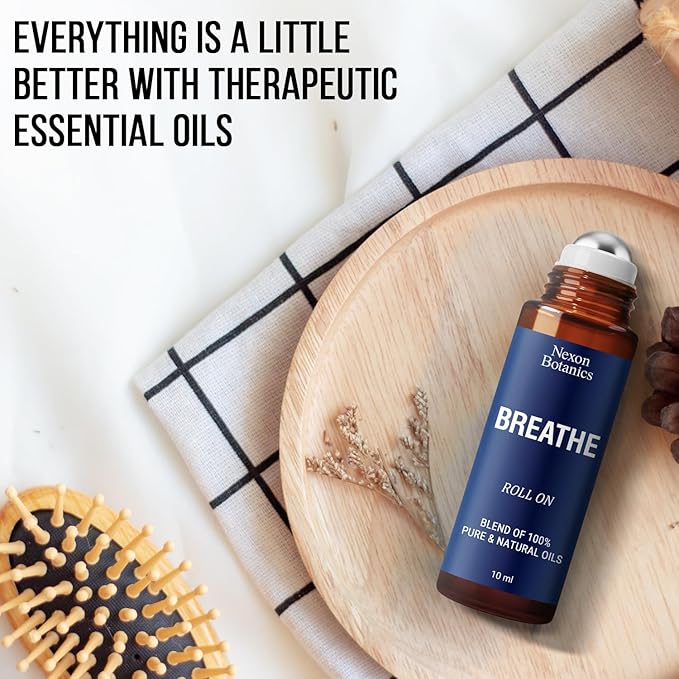 Breathe Essential Oil Roll-On Blend 10 ml - Pure Eucalyptus, Peppermint & Rosemary Oils Roller for Clear Breathing & Respiratory Support - Nexon Botanics - Bloomnest