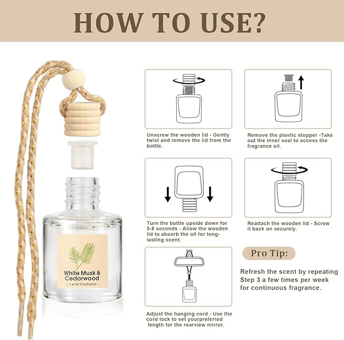 Car Air Freshener Oil Diffuser - Hanging Long Lasting Scent for Car & Home (BlackBerry & Bay, White Musk & Cedarwood, English Pear & Freesia, Wild Bluebell) - Bloomnest
