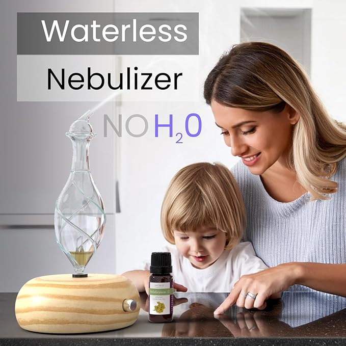 ArOmis Premium Glass Essential Oils Nebulizer - Waterless Diffuser for Aromatherapy - Handmade Oil Diffuser, Wooden Base, No Plastic, No Heat, No Battery, No LEDs - Orbis Lux Vitis ArOmis