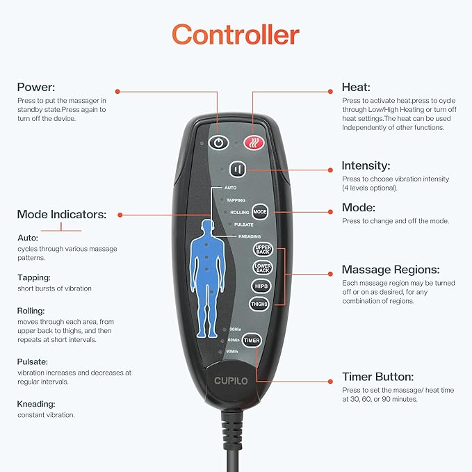 Back Massager with Heat - Massage Chair Pad Mat with 8 Vibrating Motors, Work from Home Essentials, Christmas Birthday Gifts for Husband Him Men, Massage Seat Cushion for Home Office Use - Bloomnest