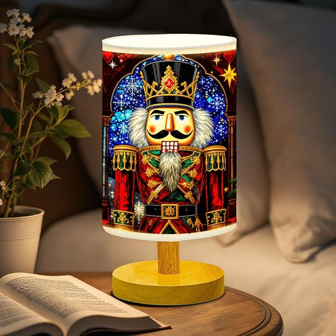 Nutcracker Table Lamp LED 3-Color Pressed Bedside for Merry Christmas, Nutcracker Shade Christmas Table Lamp with Wood Base for Bedroom Living Room Desk Office - Bloomnest