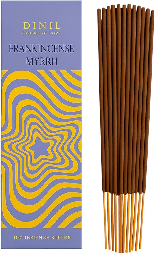 Dinil Frankincense & Myrrh Incense Sticks – 100 Sticks | Hand-Rolled, Charcoal-Free | Clean Burn, Low Smoke | Aromatic Incense for Meditation, Yoga & Home Fragrance