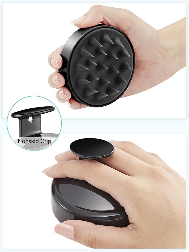 HEETA Scalp Massager Hair Growth, Soft Silicone Scalp Scrubber Shampoo Brush for Exfoliation, Dandruff Removal Head Massage Stress Relax, Wet & Dry Use for Thick Thin Curly Hair Care, Whole Black HEETA