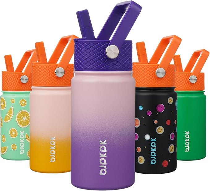 BJPKPK Insulated Water Bottle with Straw Lid, 15 oz Stainless Steel Metal Water Bottles, Reusable Leak Proof BPA Free Thermo, Flask, Cups - Violet - Bloomnest