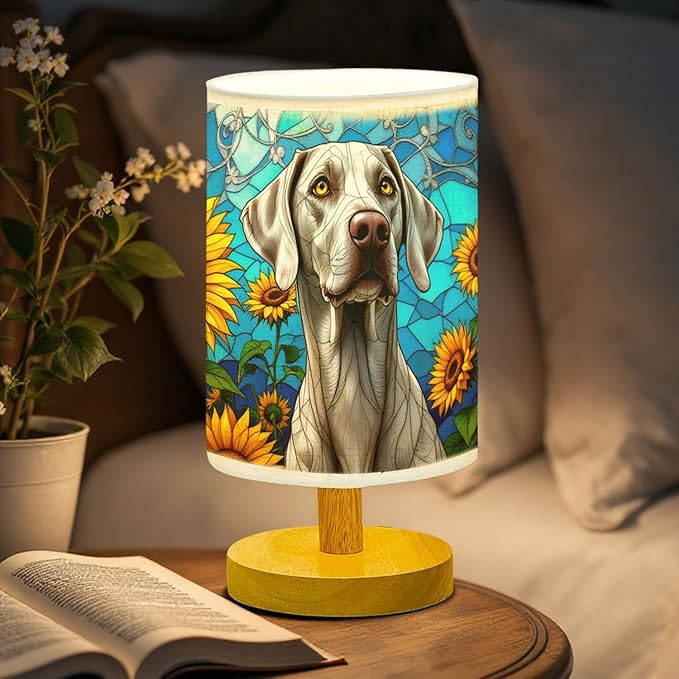 Weimaraner Table Lamp LED 3-Color Pressed Bedside, Dog Shade Lamp with Wood Base for Bedroom Living Room Desk Office - Bloomnest