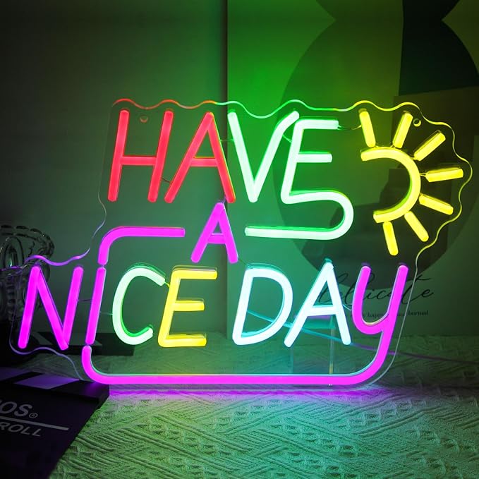 Have A Nice Day Neon Sign for Wall Colorful Letter Neon Light Sun LED Neon Lights Signs Dimmable Words Light Up Signs for Bedroom Living Room School Office Dorm Party Decor Kids Gifts - Bloomnest