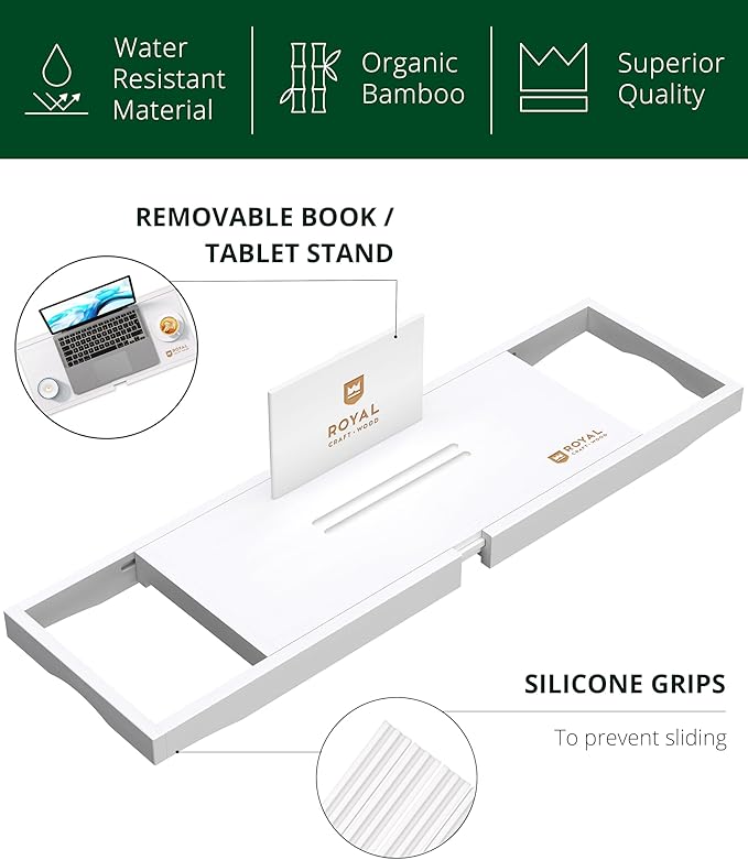 ROYAL CRAFT WOOD Premium Bathtub Tray - Expandable Bath Tray for Tub - Luxury Bathtub & Bathroom Accessories - Bloomnest