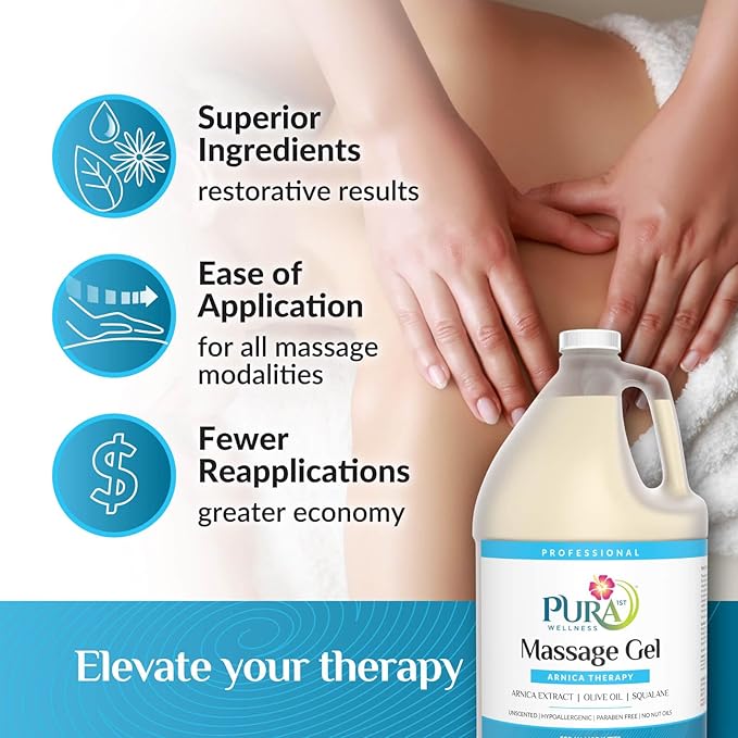 Wellness Professional Arnica Therapy 128oz Massage Gel, Arnica Gel for Bruising, Olive Oil, Arnica Extract, Unscented, Hypoallergenic, Natural, Skin Moisturizing, Hydrating, Deep Tissue - Bloomnest
