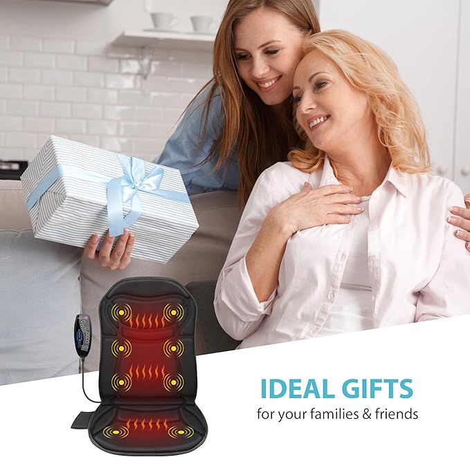 Back Massager with Heat - Massage Chair Pad Mat with 8 Vibrating Motors, Work from Home Essentials, Christmas Birthday Gifts for Husband Him Men, Massage Seat Cushion for Home Office Use - Bloomnest