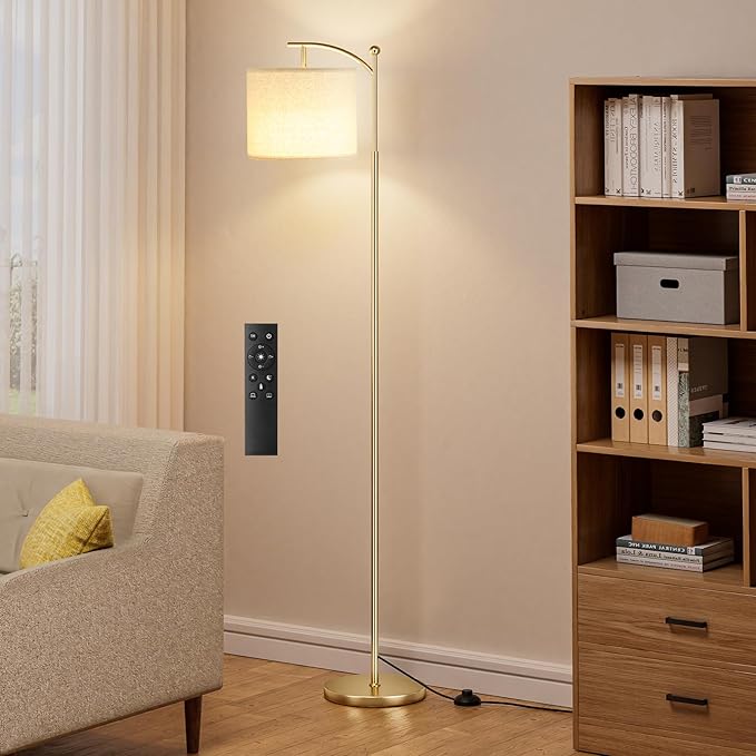 60" Floor Lamps with Remote Control & Bulb, Colors Temperature & Brightness Adjustable, Beige Shade & Gold Pole - Bloomnest