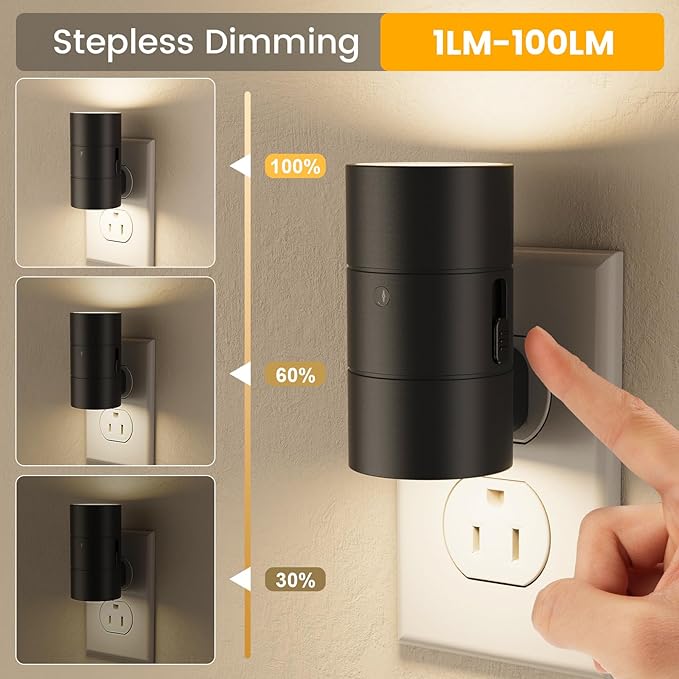 VOLISUN Night Light, Dimmable Led Night Lights Plug into Wall, Amber/3000K/4500K, 0-100LM Adjustable Brightness, Dusk to Dawn Nightlight for Hallway, Bathroom, Bedroom Black 4 Pack - Bloomnest
