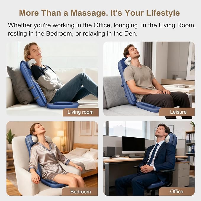 Rainwolf Shiatsu Neck and Back Massage Cushion with Heat - 4D Deep Tissue Kneading Full-Back Massager for Relief Fatigue, Adjustable Intensity & Height, for Office Chair & Home - Bloomnest