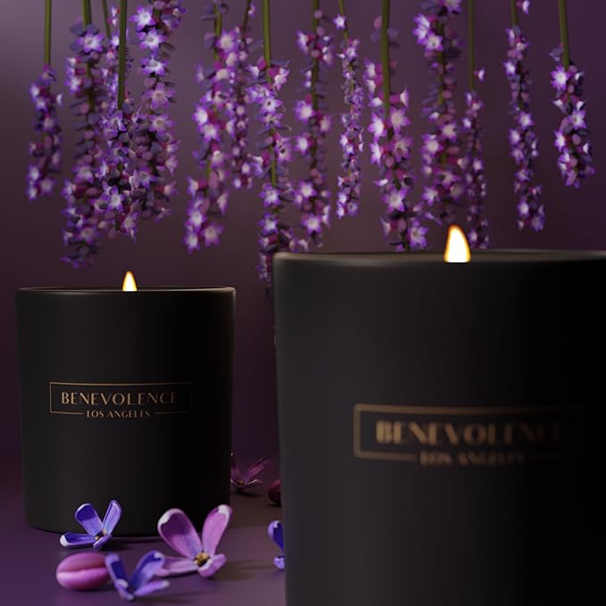 Benevolence LA Lavender & Lilac Scented Candle | Soy Christmas Candles, Black Holiday Candle for Home | Gifts for Women and Men | Home Fragrance | Aromatherapy | Bathroom Freshener | 8oz, 45 Hour Burn - Bloomnest