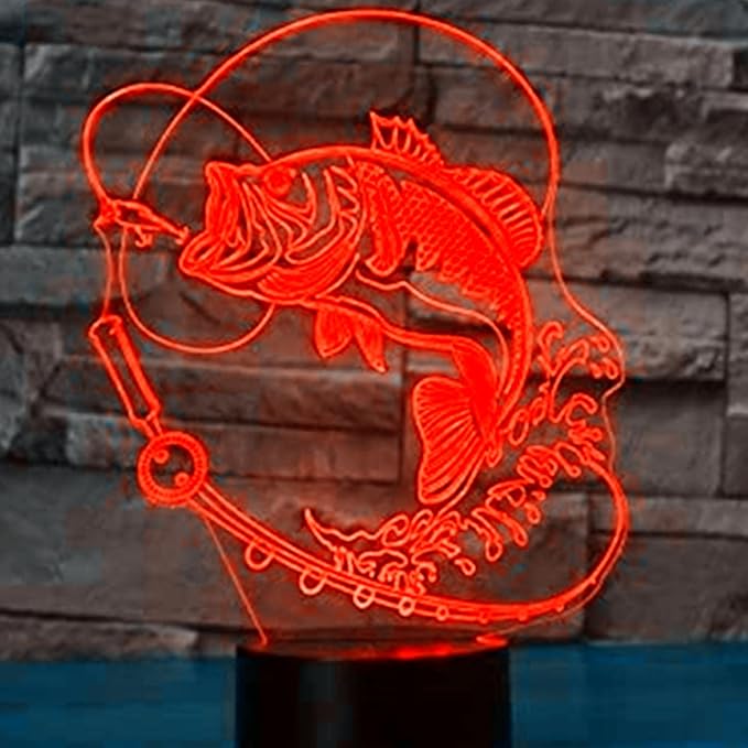 3D Fishing Fish Night Light Optical Illusion Led Lamp 7 Colors Changing Birthday Xmas Gift for Boys and Girls Kids Children Room Decor - Bloomnest