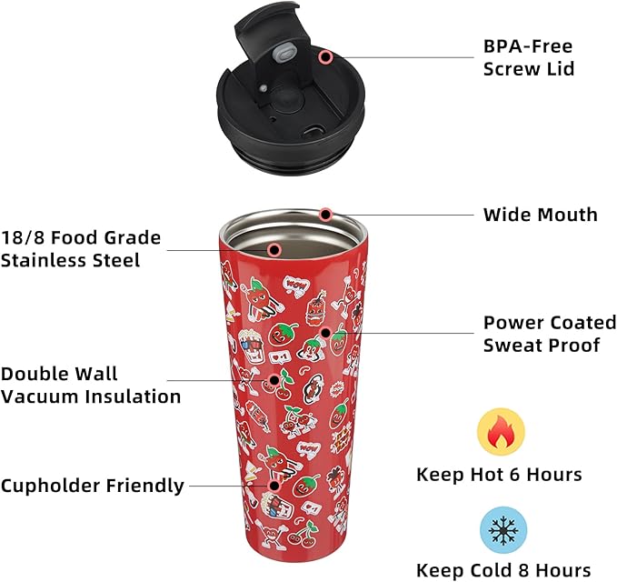 BJPKPK 34oz Skinny Tumbler With lid And Straw Stainless Steel Travel Coffee Mug Insulated Tumblers Cups,Passionate Red - Bloomnest
