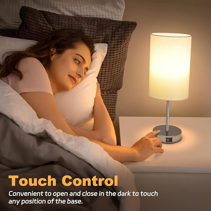 AKASUKI 18Inch Table Lamp with Dual Charging Station, 3 Way Dimmable Touch Lamp for Bedroom, Living Room, Office(LED Bulb Included) - Bloomnest