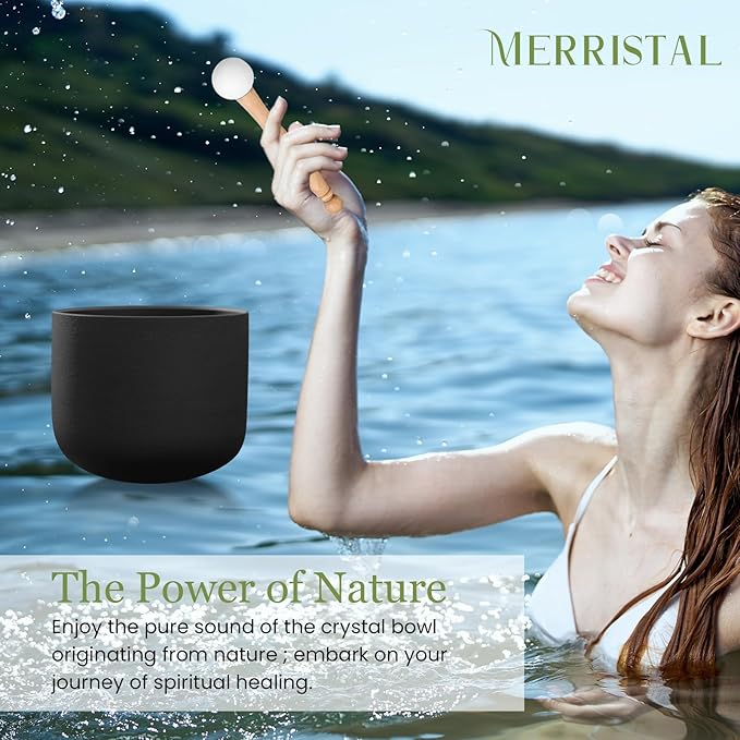 432HZ 7-11 Inch 3 Pcs Black Frosted Crystal Singing Bowl Set for Meditation Healing Yoga Chakra Quartz Crystal Sound Bowls with Heavy Duty Carry Cases and Rubber Mallet,Suede Striker,O-rings - Bloomnest