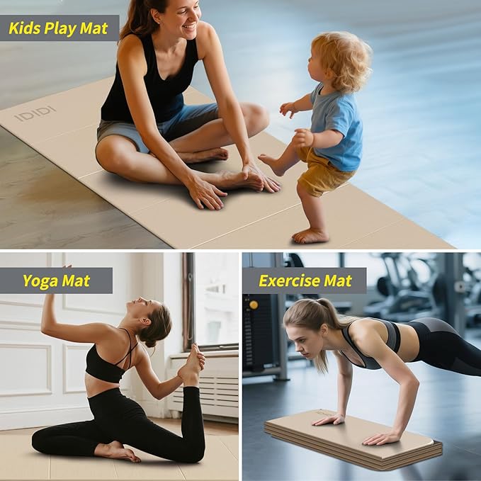 8mm Extra Thick & Large Foldable Yoga & Fitness Mat(74" x 31.5" x 0.32"), Double-Sided Non Slip & Lightweight Pilates Mat, Thick Wide Exercise Mats for Woman Man Kids, Portable Workout Mats for Travel, Studio or Home Use - Bloomnest