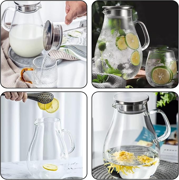 84.5oz Borosilicate Glass Teapot with 304 Stainless Steel Lid & Built-in Strainer, Stovetop & Microwave Safe Tea Kettle for Loose Leaf/Iced/Fruit/Herbal Tea, 2500ml Clear Pot - Bloomnest