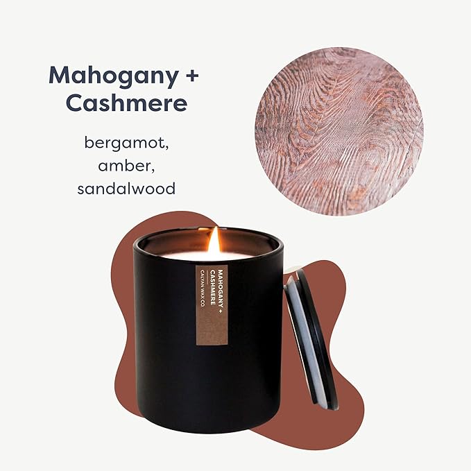 Calyan Wax Co. Mahogany & Cashmere Scented Candle - 75 Hour Burn - Luxury Non Toxic Soy Wax Candles - Long Lasting Black Tumbler Jar Candle for Home - 10.2oz - Bloomnest