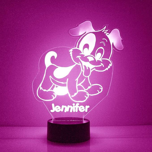 Puppy Dog Custom 3D Illusion Lamp with Remote | LED Night Light with Personalized Name, Logo, Image, Design | 4 Modes, 16 Light Colors | USB or Battery Power | Made in The USA - Bloomnest