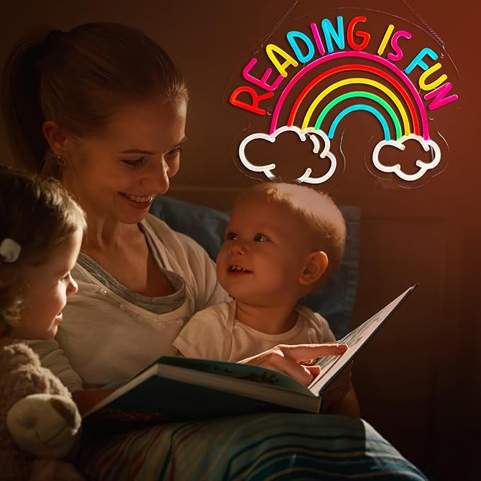Reading Is Fun Neon Sign Read Books LED Neon Light for wall decor Smart plug timer compatible USB-Powered Suitable for Kids Boys Room Bookstore Library Museum Study Room(16.2x12.6 Inch) - Bloomnest