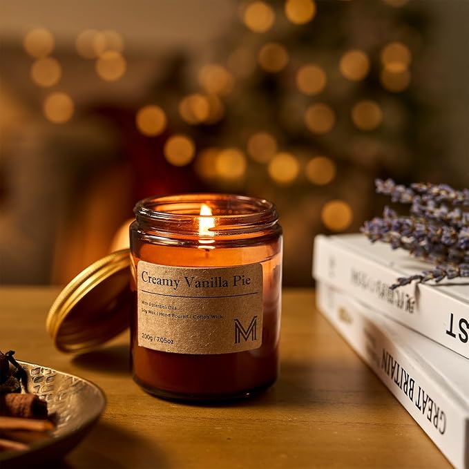 M&SENSE Creamy Vanilla Pie Candles for Home Scented Aromatherapy Candle Gift Set for Women and Men,7.05oz Soy Wax Long Lasting Amber Jar Candles Gift for Birthday Housewarming Mother's Valentine Day - Bloomnest