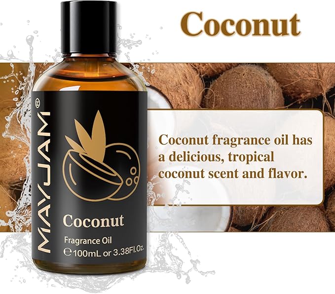 MAYJAM 100ML/3.38FL.OZ Coconut Fragrance Oils with Glass Dropper, Essential Oils for Diffusers for Home, Long Lasting Scented Oils for Diffusers Soap Candle Making - Bloomnest