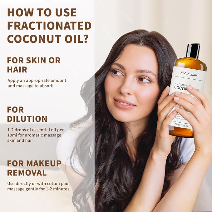 MAYJAM Organic Fractionated Coconut Oils Liquid 16oz, 100% Pure & Natural USDA Certified Cold Pressed Coconut Carrier Oil for Face Skin & Hair Moisturizing, Body Massage Oil for Essential Oils Mixing - Bloomnest