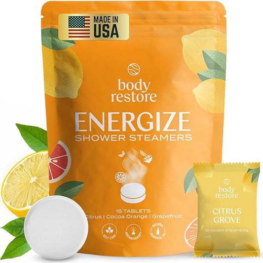 Body Restore Shower Steamers Aromatherapy 15 Pack - Christmas Stocking Stuffers for Men, Birthday Gifts for Women, White Elephant, Relaxation, Self Care - Citrus - Bloomnest