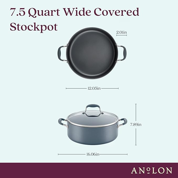 Anolon Advanced Home Hard-Anodized Nonstick Wide Stock Pot/Stockpot (7.5-Quart, Moonstone) - Bloomnest