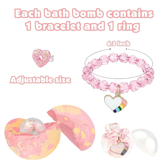Bath Bombs for Kids Girls with Surprise Inside 6 Large Organic Bubble Kids Bath Bombs with Jewelry Toys Inside Safe & Natural Bathbombs Birthday Christmas Easter Surprise Princess Gifts Set for Girls - Bloomnest