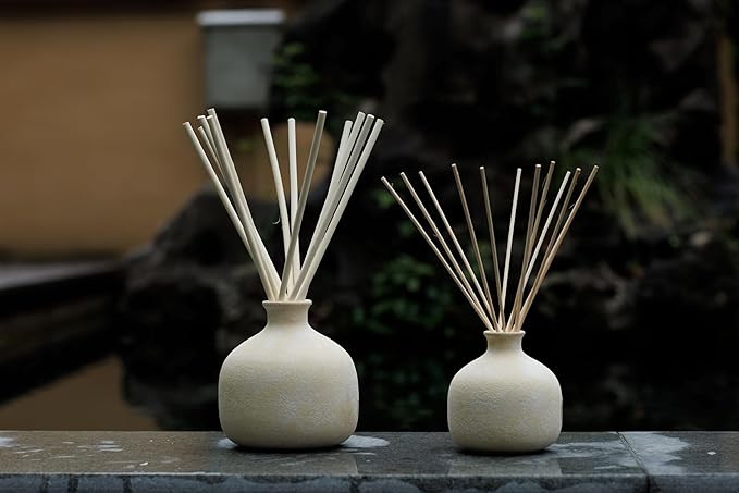 BLUEME Balance-White Lotus & Tea, 16.91 Fl Oz Wellness Diffuser, Contains Essential Oil, Sustainable, Hand Finished, Premium, Luxury Ceramic, Natural Rattan Reeds