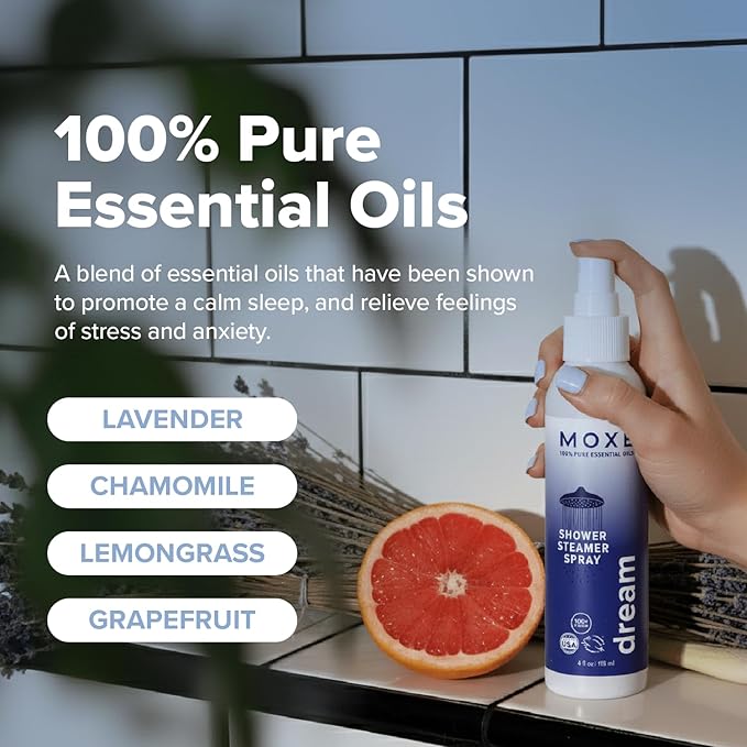 MOXE Shower Mist, Spa Steam Spray, Certified Natural Essential Oils, Aromatherapy, Tension Relief (Dream, 4 Fl Oz (Pack of 1)) - Bloomnest