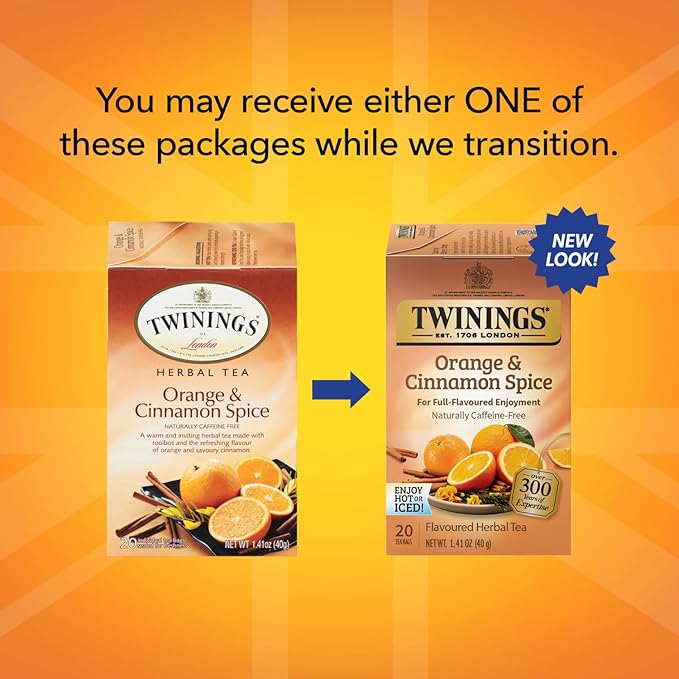 Twinings Orange & Cinnamon Spice Tea, Naturally Caffeine-Free Sweet and Spicy Tea with Rooibos, Orange, and Cinnamon, Herbal Tea Bags Individually Wrapped, 20 Count - Bloomnest