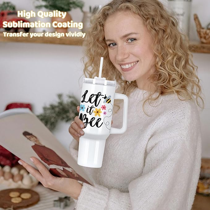 40 Oz Sublimation Tumbler with Handle 4 Pack, Stainless Steel Sublimation Tumbler Mug Blanks with Handle, White - Bloomnest
