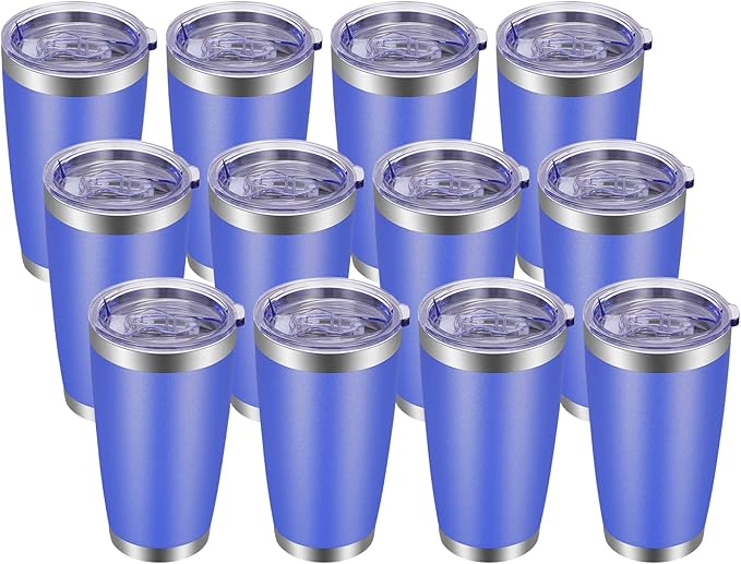 VEGOND 20oz Tumbler with Lid and Straw Stainless Steel Tumbler Cup Bulk Vacuum Insulated Double Wall Travel Coffee Mug Powder Coated Coffee Cup (Bluish Violet 12 Pack)
