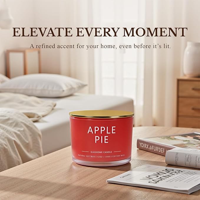 Apple Pie Fall Candle, Large 12oz 3 Wick Luxury Candle, Elegant Autumn Gift for Women & Men, 60+ Hour Burn Time & Non-Toxic, Cozy Fall & Halloween Home Decor - Bloomnest