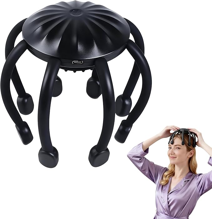 Electric Scalp Massager, 360° Octopus Head Massager Automatic 4 Modes Scalp Stress Relax Device-8 Heads MEDAMOC