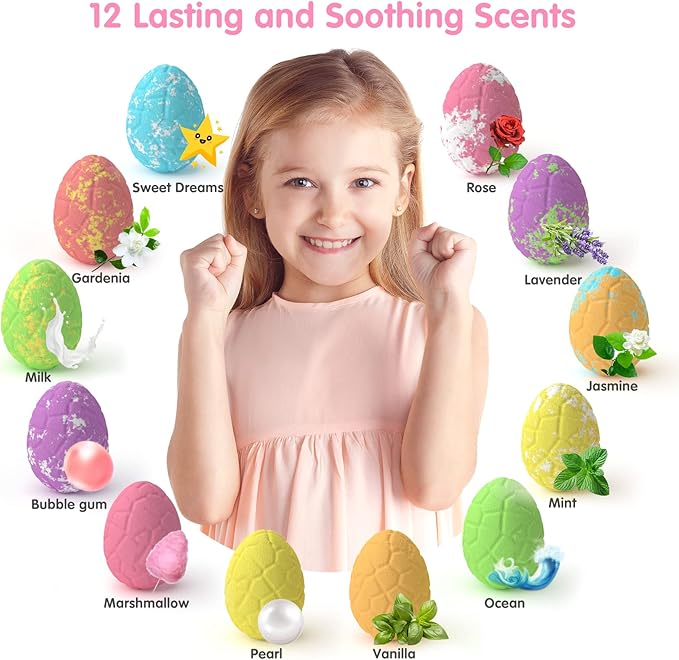 Kids Bath Bombs for Girls with Toys Inside, 12+1 Pack Unicorn Bath Bombs with Surprise Jewelry for Kids, Princess Girls BathBombs with Mermaid Necklace 3 4 Year Old Girl Birthday Easter Gifts - Bloomnest