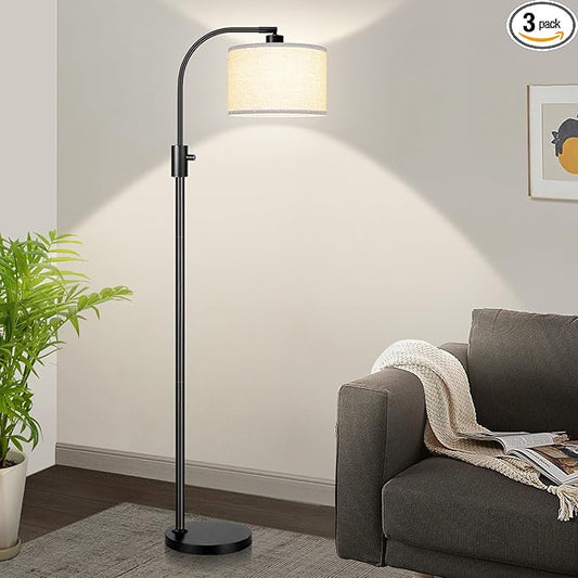 [Upgraded] Dimmable Black Floor Lamp, 1200 Lumens LED Edison Bulb Included, Arc Floor Lamp for Living Room Modern Standing Tall Floor Lamps with Linen Shade for Bedroom Office Reading Room Nursery - Bloomnest