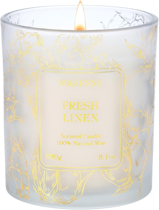 M&SENSE Fresh Linen Scented Vegan Soy Candles,Subtle Scented, No Toxin 8.1oz 42-Hour Long Burning Time,Calming Candles for Home Fragrance Office,Housewarming Gift for Women & Men - Bloomnest